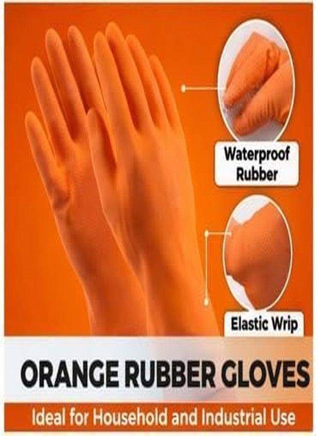 LADWA Pre-mium Household Rubber Hand gloves orange Color (1 Pair) for Dishwashing, gardening, kitchen cleaning - Image 2